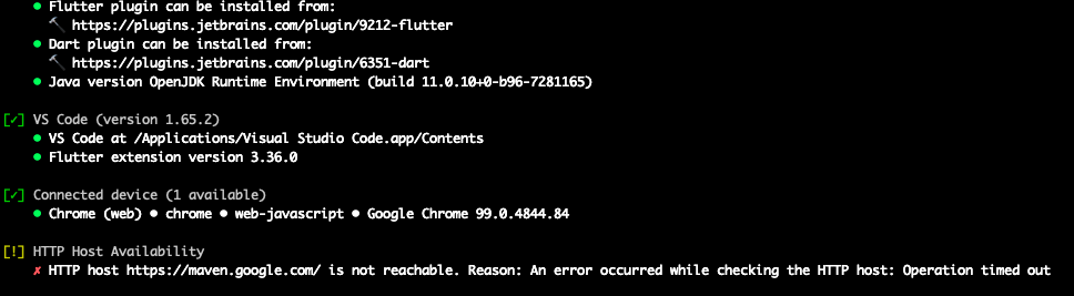 flutter doctor错误修正HTTP Host Availability